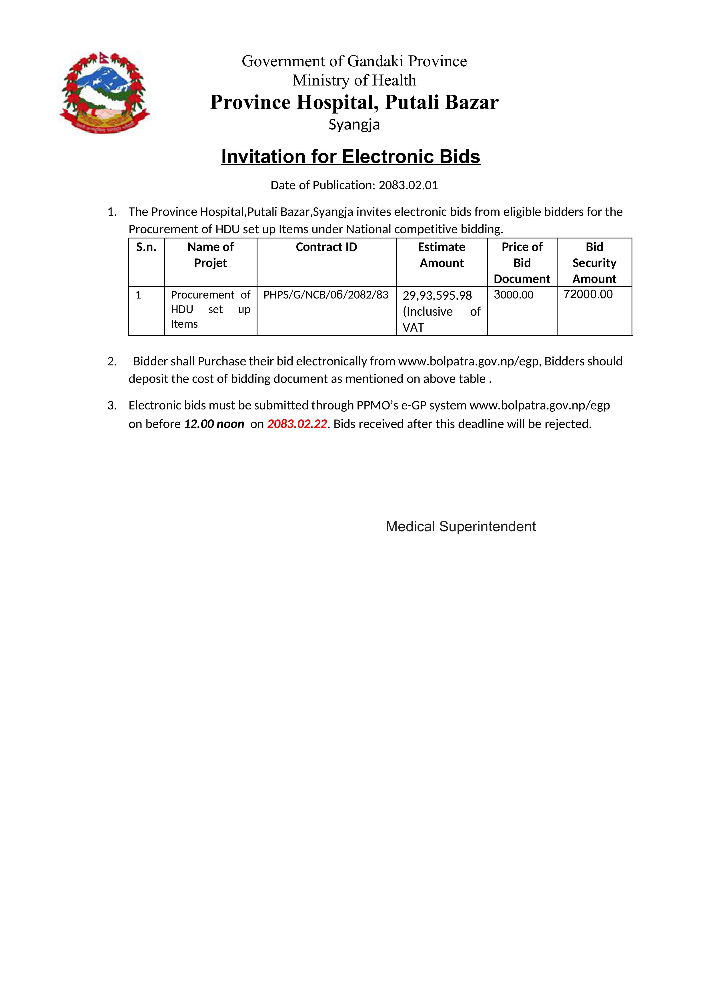 Invitation for Electronic Bids